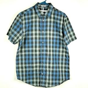 Calvin Klein Medium Shirt Blue Plaid Button Front